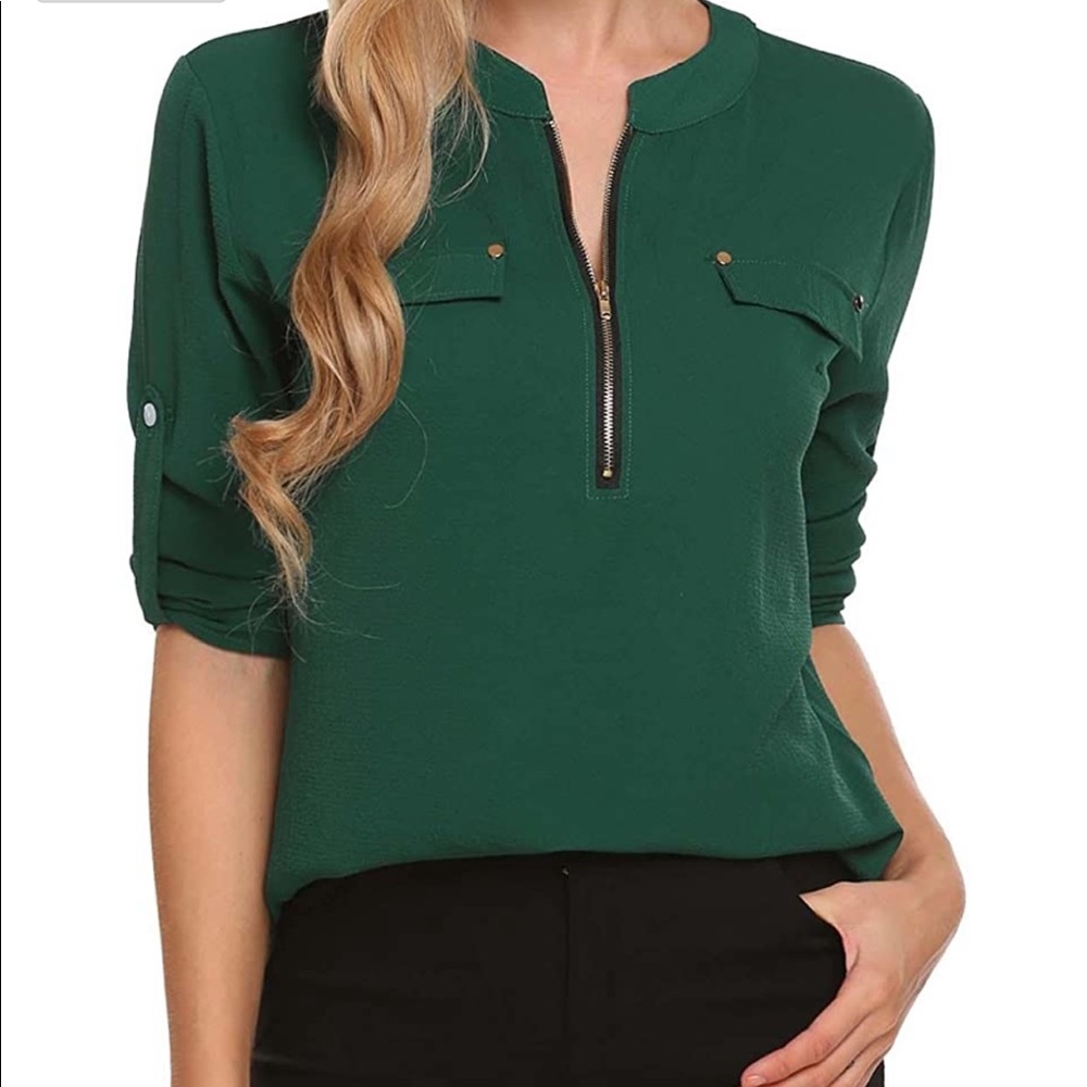 3/$30 Angvns Zipper Roll Up Sleeve Blouse Sz Small